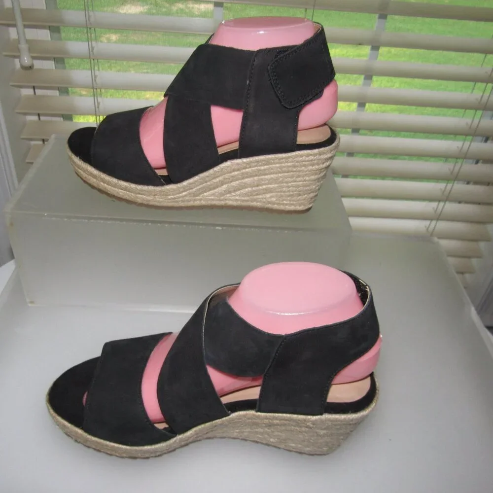 SOUL Naturalizer Oshay Black Suede Espadrille Wedge Boho Chic Sandals Size 7.5M
